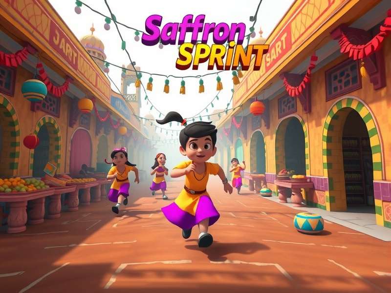 Saffron Sprint characters in traditional Indian costumes